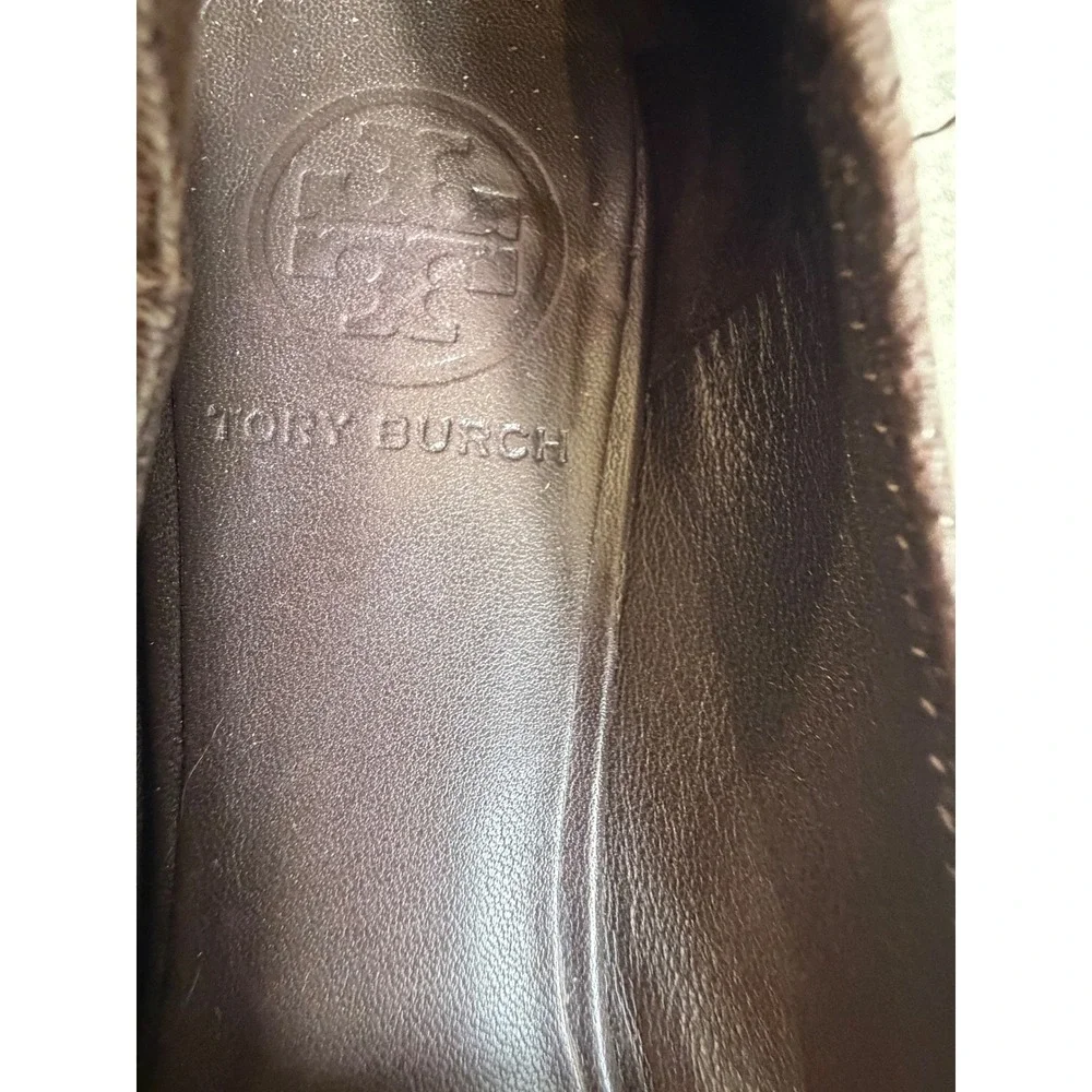 Tory Burch Reva Brown Pebbled Leather Tortoiseshell Logo Ballet Flats Size 9